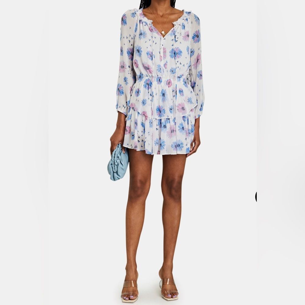 (60% OFF) NWT LOVESHACKFANCY Popover Floral Chiffon Mini Dress Small MSRP $589 - Picture 1 of 9